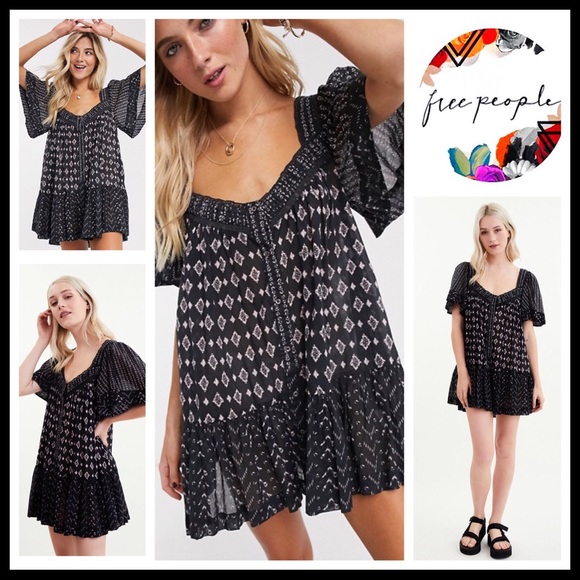 FREE PEOPLE BOHO FLOWY MINI TUNIC DRESS A3C - Picture 14 of 16